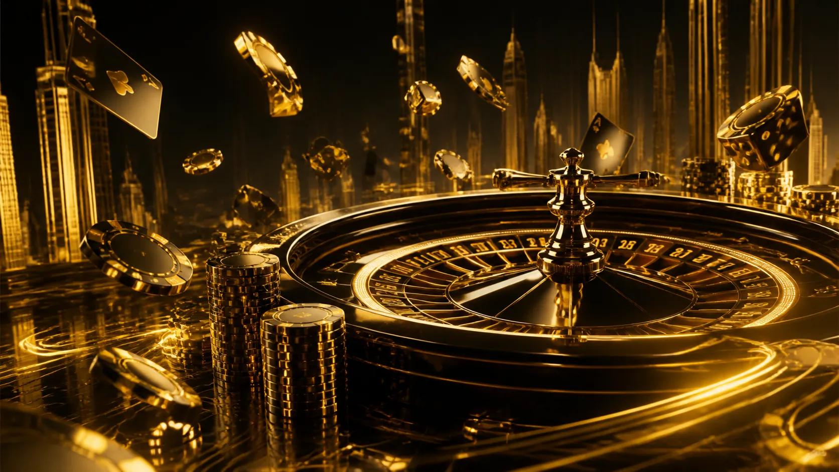 A glamorous casino-themed hero banner for Gtbet with poker chips, playing cards, and glowing dice in vibrant colors.